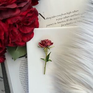 Elegant Red Rose Brooch Pin Accessory